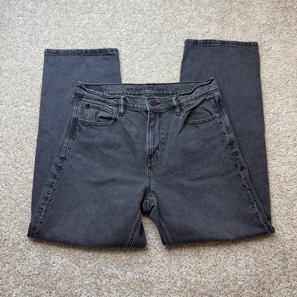 American Eagle Jeans Womens 32 Charcoal Wash Gray Boyfriend Studded Denim Pants